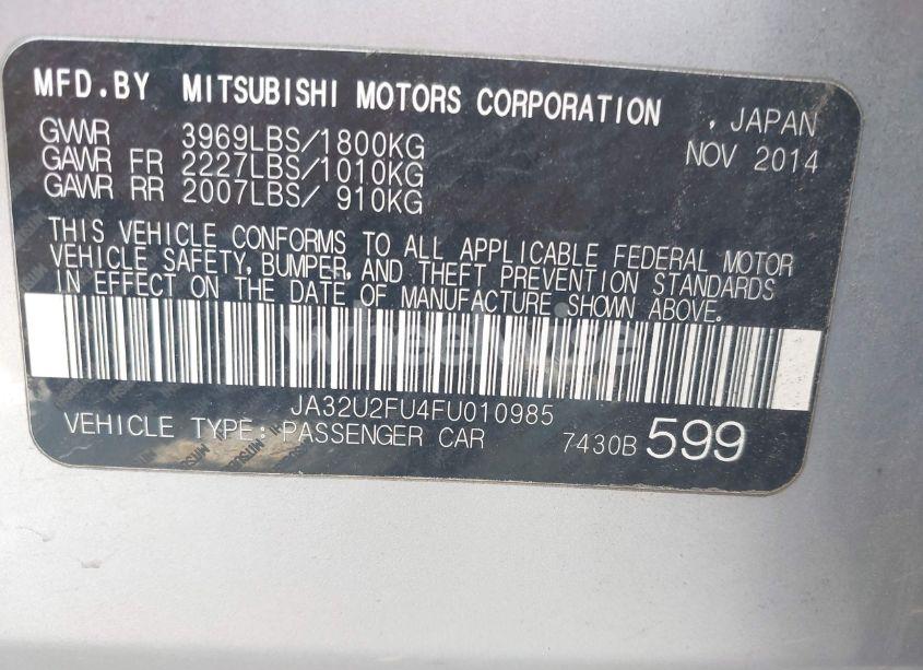 Photo 9 of 2015 Mitsubishi Lancer ES (VIN JA32U2FU4FU010985)