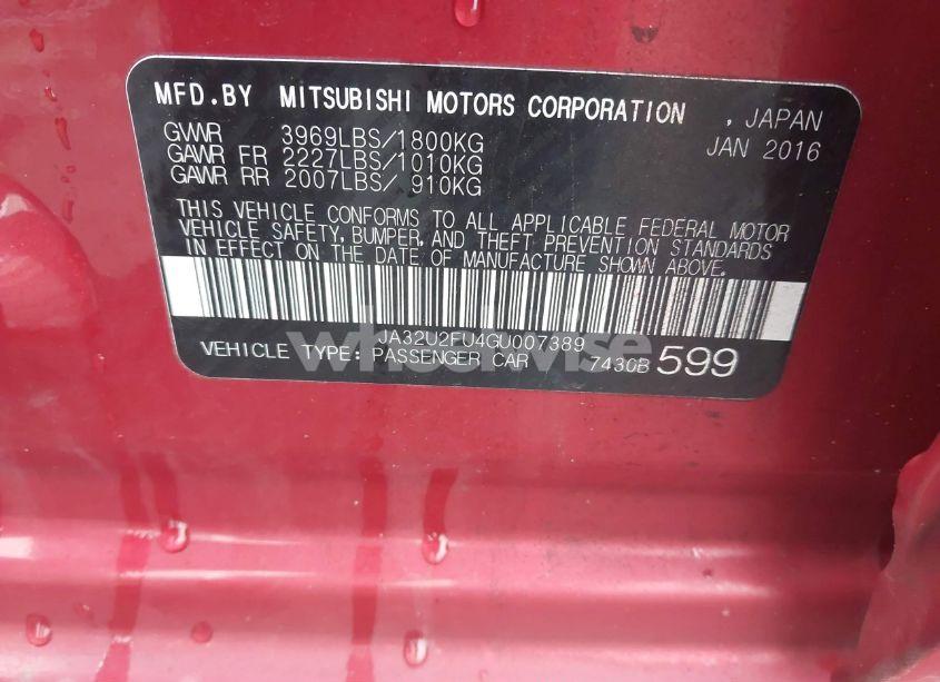 Photo 9 of 2016 Mitsubishi Lancer ES (VIN JA32U2FU4GU007389)