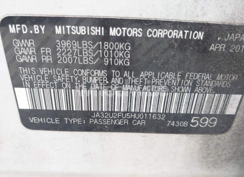 Photo 9 of 2017 Mitsubishi Lancer LE (VIN JA32U2FU5HU011632)