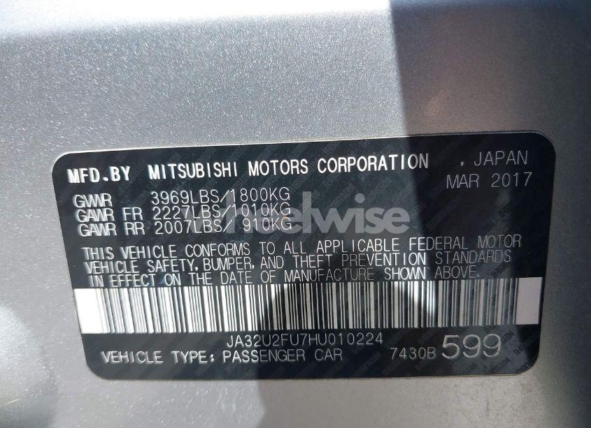 Photo 9 of 2017 Mitsubishi Lancer LE (VIN JA32U2FU7HU010224)