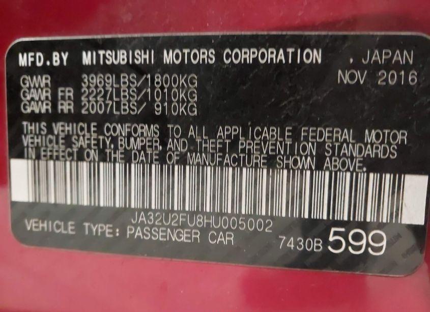 Photo 9 of 2017 Mitsubishi Lancer ES/LE (VIN JA32U2FU8HU005002)