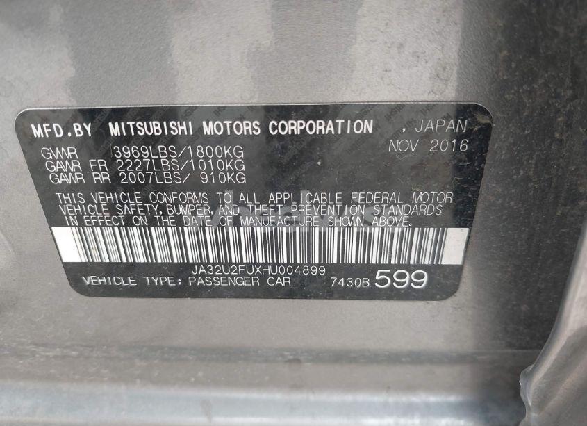 Photo 9 of 2017 Mitsubishi Lancer ES (VIN JA32U2FUXHU004899)