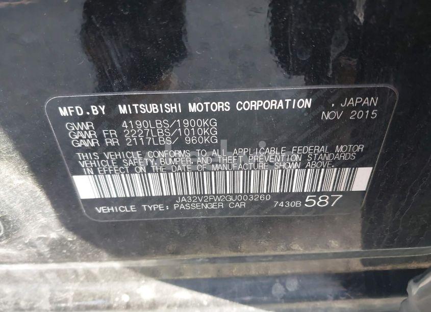 Photo 9 of 2016 Mitsubishi Lancer SEL (VIN JA32V2FW2GU003260)