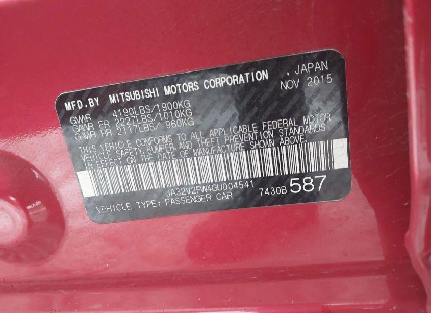 Photo 9 of 2016 Mitsubishi Lancer ES (VIN JA32V2FW4GU004541)