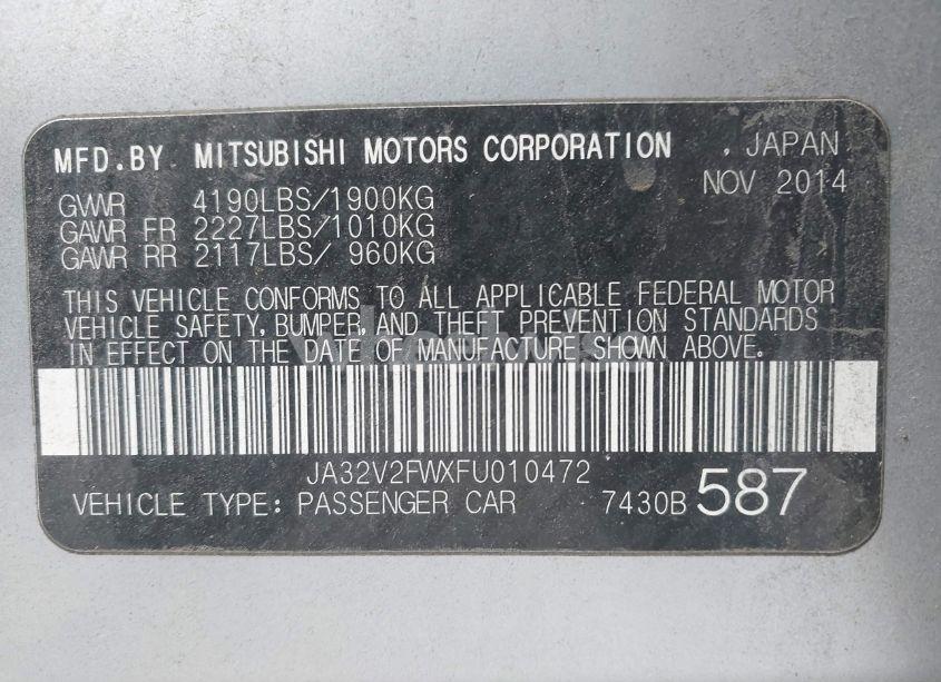 Photo 9 of 2015 Mitsubishi Lancer SE (VIN JA32V2FWXFU010472)