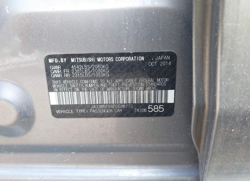 Photo 9 of 2015 Mitsubishi Lancer EVOLUTION MR (VIN JA32W5FV4FU008772)