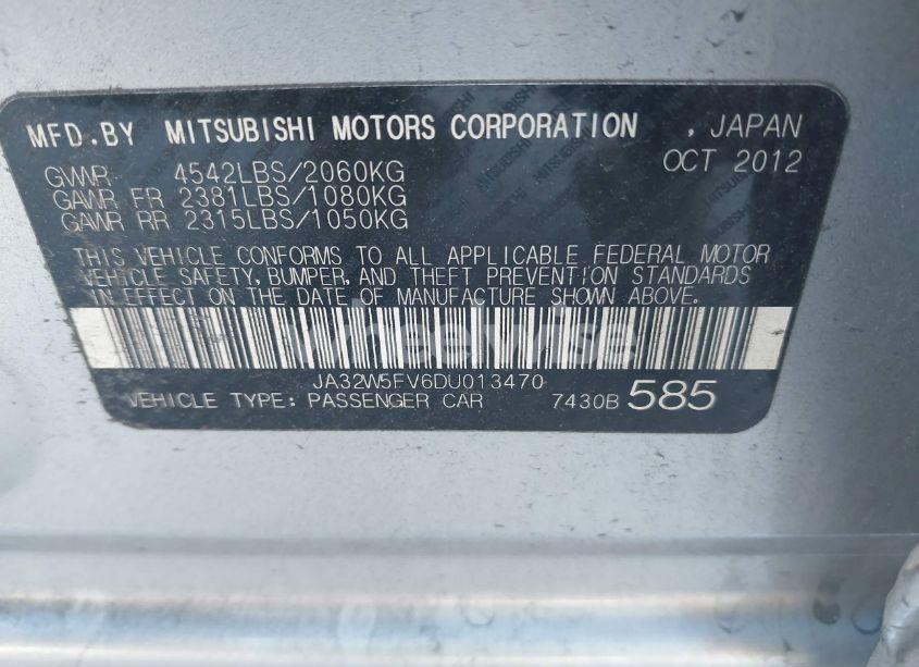 Photo 9 of 2013 Mitsubishi Lancer EVOLUTION MR (VIN JA32W5FV6DU013470)