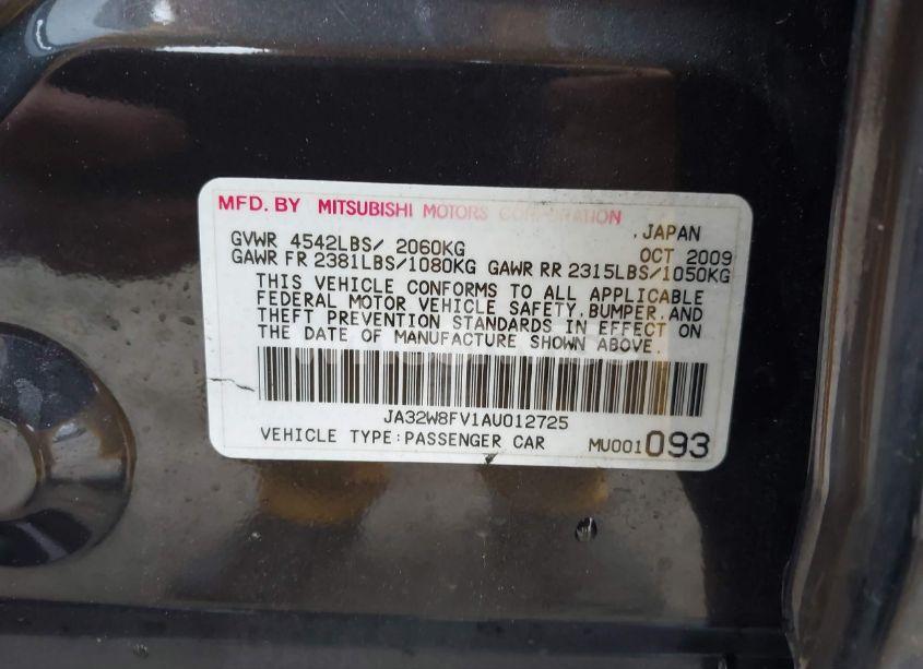 Photo 9 of 2010 Mitsubishi Lancer EVOLUTION GSR (VIN JA32W8FV1AU012725)