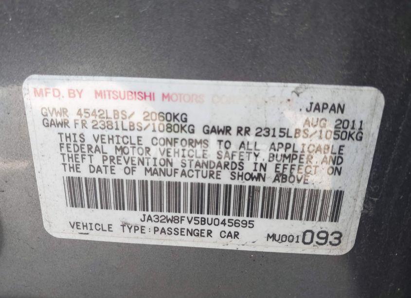 Photo 9 of 2011 Mitsubishi Lancer EVOLUTION GSR (VIN JA32W8FV5BU045695)