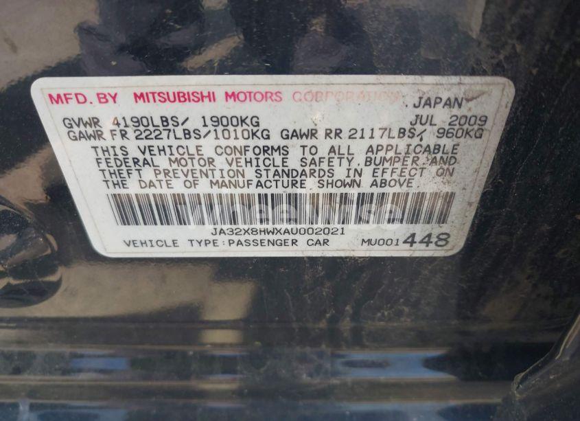 Photo 9 of 2010 Mitsubishi Lancer SPORTBACK GTS (VIN JA32X8HWXAU002021)