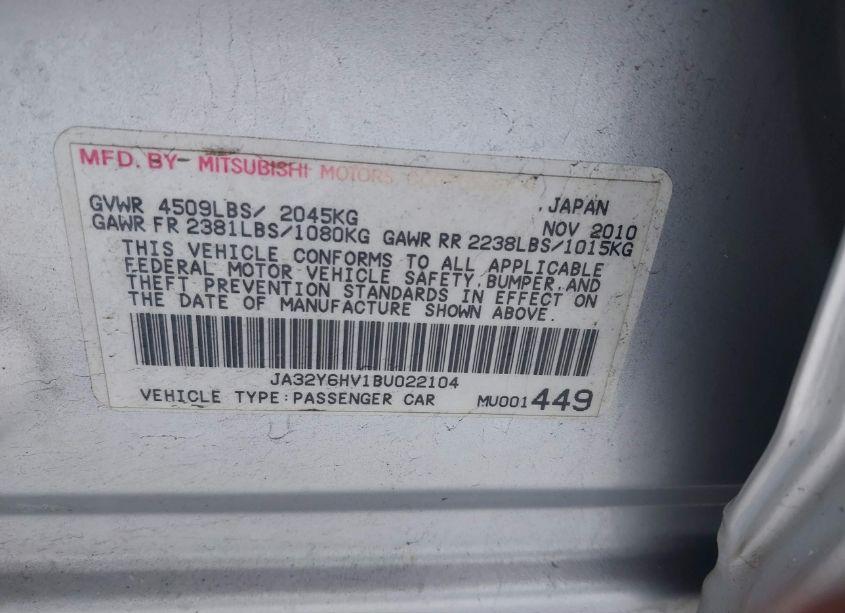 Photo 9 of 2011 Mitsubishi Lancer SPORTBACK RALLIART (VIN JA32Y6HV1BU022104)