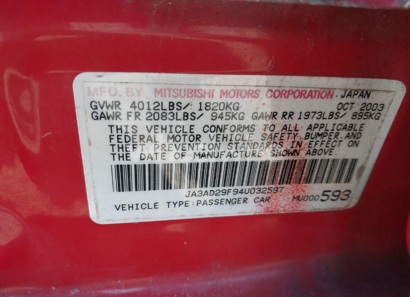 Photo 9 of 2004 Mitsubishi Lancer SPORTBACK LS (VIN JA3AD29F94U032597)