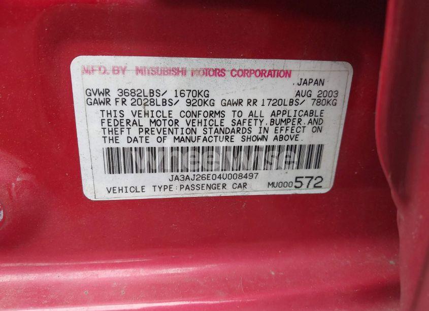 Photo 9 of 2004 Mitsubishi Lancer ES (VIN JA3AJ26E04U008497)