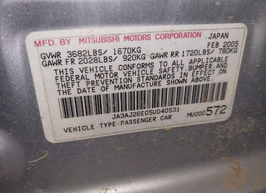 Photo 9 of 2005 Mitsubishi Lancer ES (VIN JA3AJ26E05U040531)