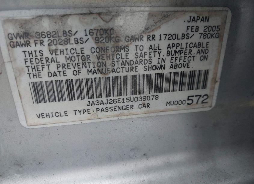 Photo 9 of 2005 Mitsubishi Lancer ES (VIN JA3AJ26E15U039078)