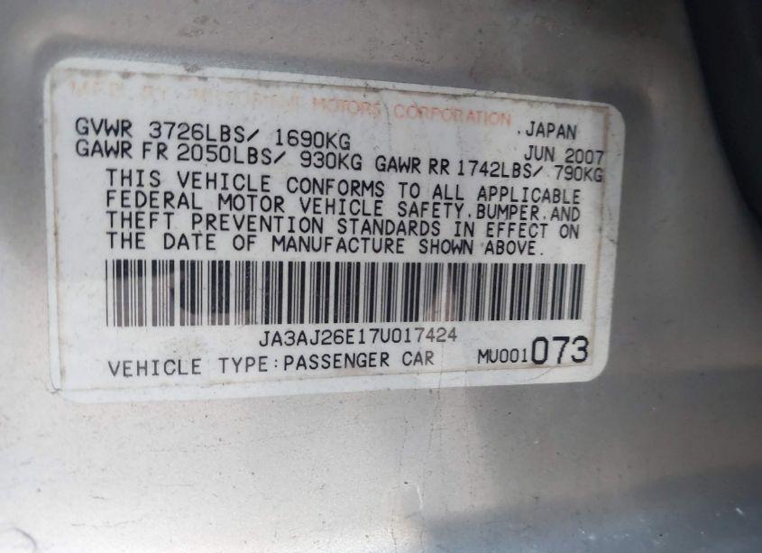 Photo 9 of 2007 Mitsubishi Lancer ES (VIN JA3AJ26E17U017424)