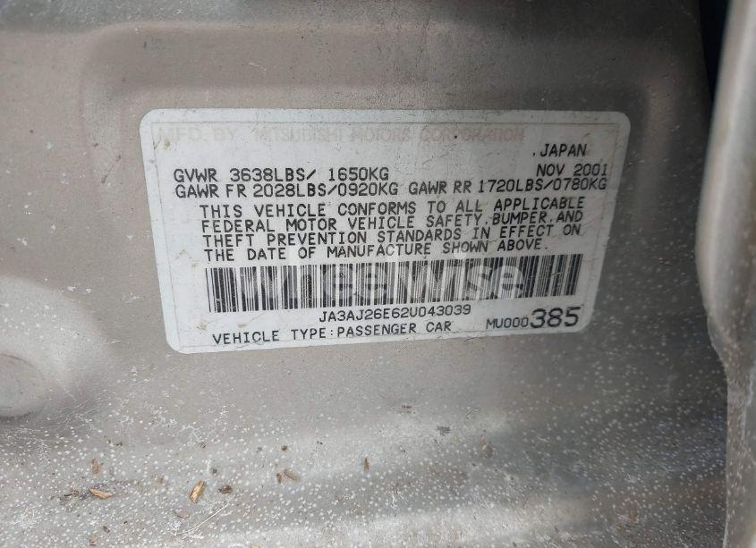 Photo 9 of 2002 Mitsubishi Lancer ES (VIN JA3AJ26E62U043039)