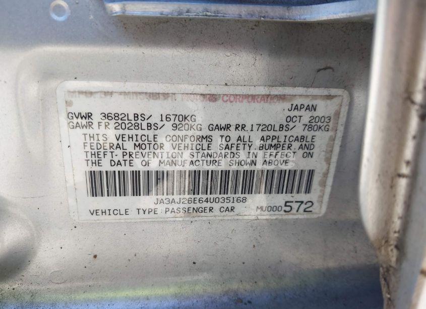 Photo 9 of 2004 Mitsubishi Lancer ES (VIN JA3AJ26E64U035168)