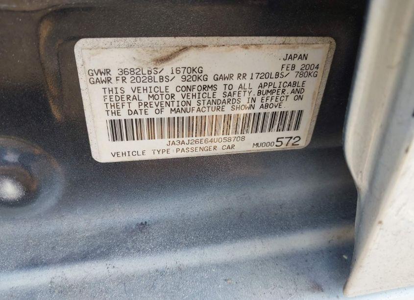 Photo 9 of 2004 Mitsubishi Lancer ES (VIN JA3AJ26E64U058708)