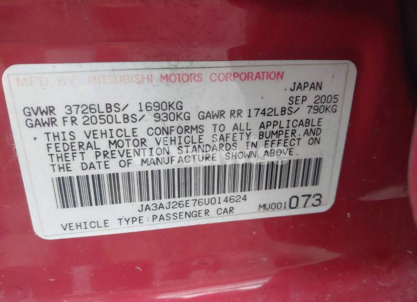 Photo 9 of 2006 Mitsubishi Lancer ES/SE (VIN JA3AJ26E76U014624)