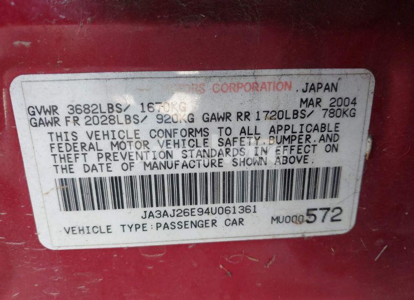 Photo 9 of 2004 Mitsubishi Lancer ES (VIN JA3AJ26E94U061361)