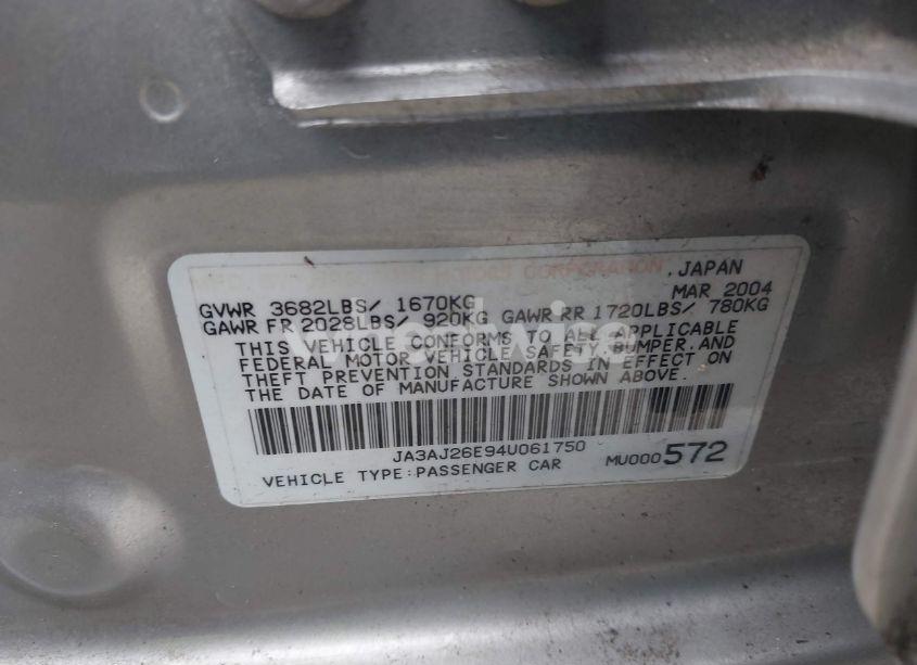 Photo 9 of 2004 Mitsubishi Lancer ES (VIN JA3AJ26E94U061750)