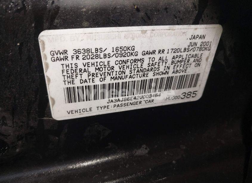 Photo 9 of 2002 Mitsubishi Lancer OZ RALLY (VIN JA3AJ86E42U003464)