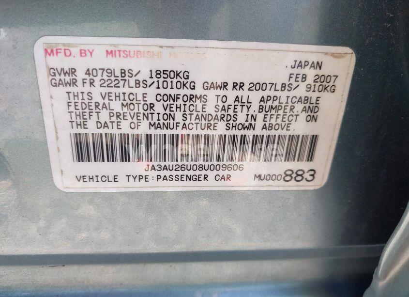 Photo 9 of 2008 Mitsubishi Lancer DE/ES (VIN JA3AU26U08U009606)