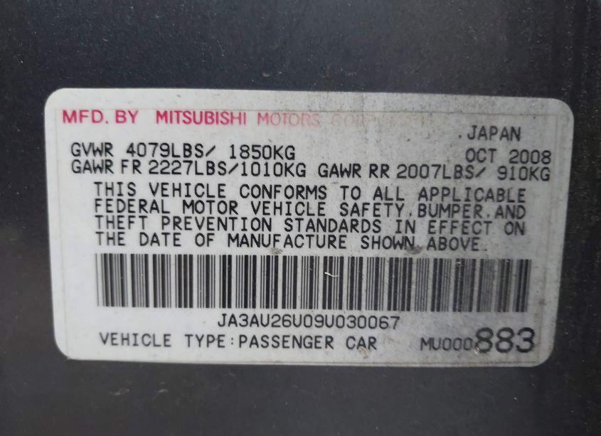 Photo 9 of 2009 Mitsubishi Lancer ES/ES-SPORT (VIN JA3AU26U09U030067)