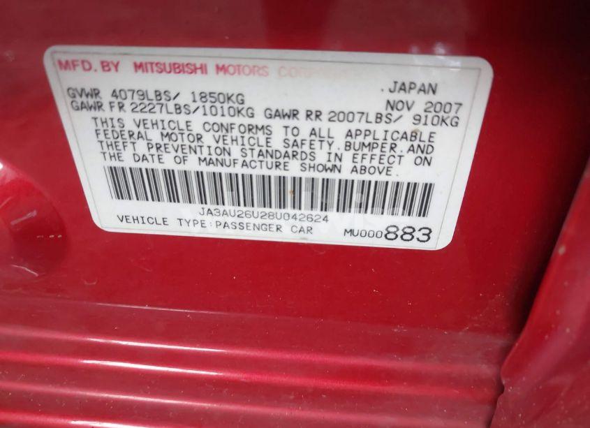 Photo 9 of 2008 Mitsubishi Lancer DE/ES (VIN JA3AU26U28U042624)