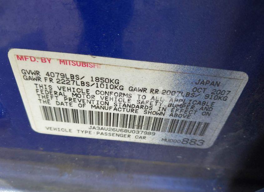 Photo 9 of 2008 Mitsubishi Lancer DE/ES (VIN JA3AU26U68U037989)