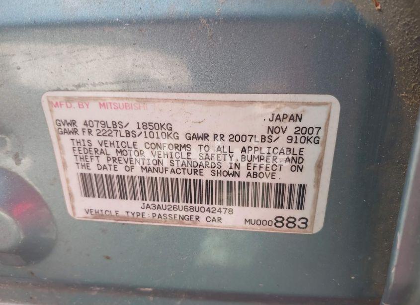 Photo 9 of 2008 Mitsubishi Lancer DE/ES (VIN JA3AU26U68U042478)