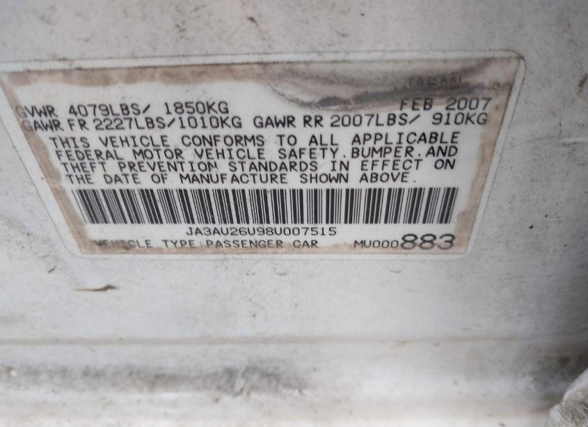 Photo 9 of 2008 Mitsubishi Lancer DE/ES (VIN JA3AU26U98U007515)