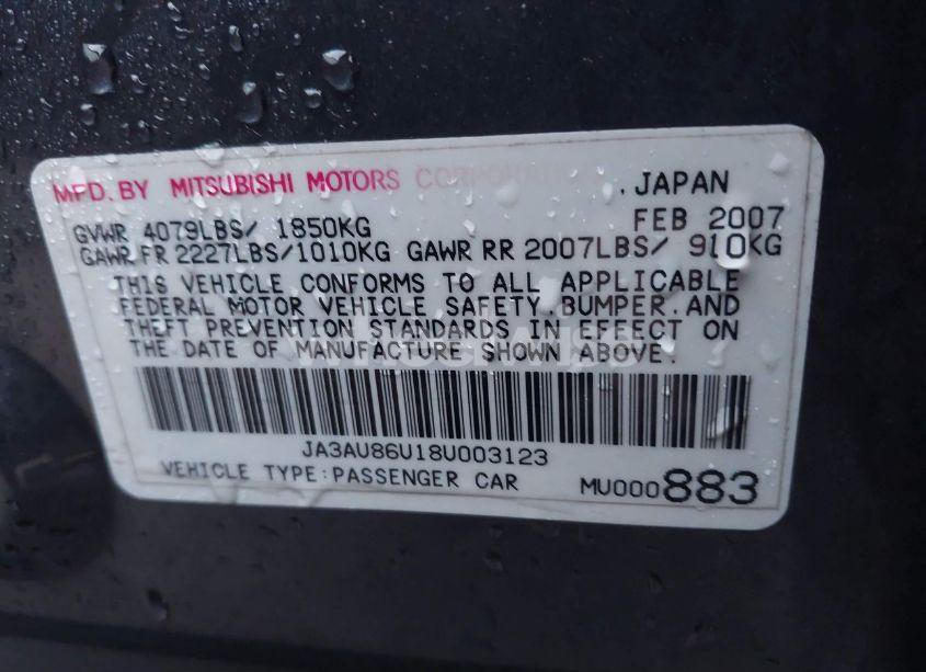 Photo 9 of 2008 Mitsubishi Lancer GTS (VIN JA3AU86U18U003123)