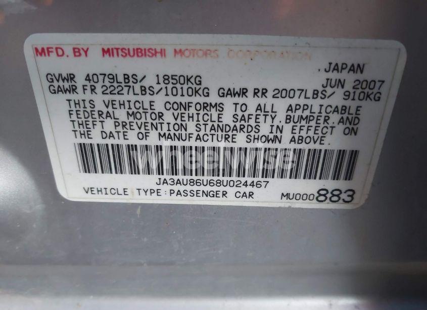 Photo 9 of 2008 Mitsubishi Lancer GTS (VIN JA3AU86U68U024467)