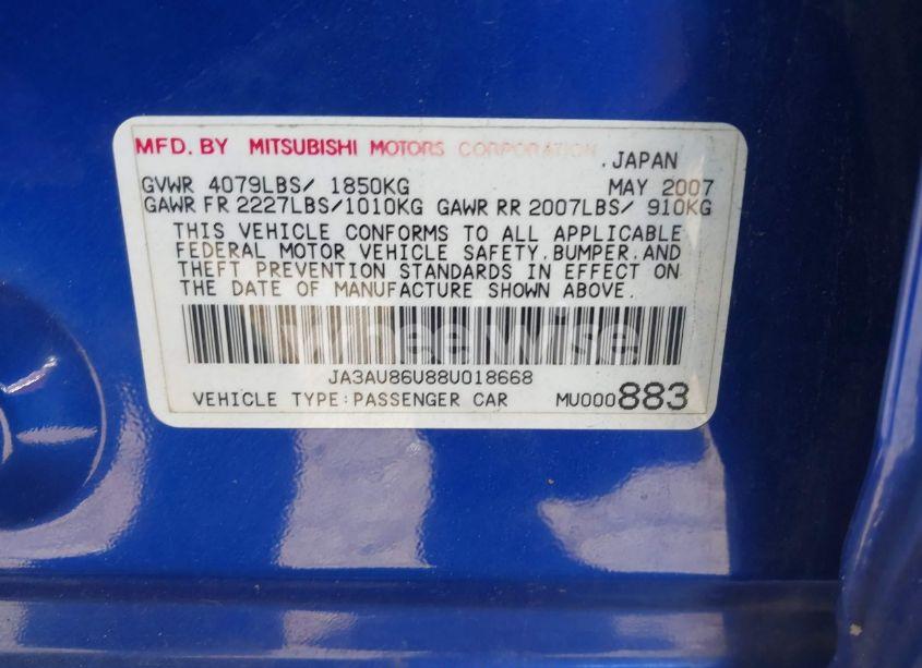 Photo 9 of 2008 Mitsubishi Lancer GTS (VIN JA3AU86U88U018668)