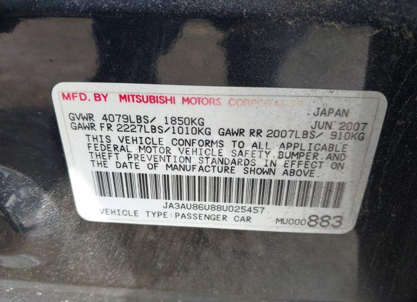 Photo 9 of 2008 Mitsubishi Lancer GTS (VIN JA3AU86U88U025457)