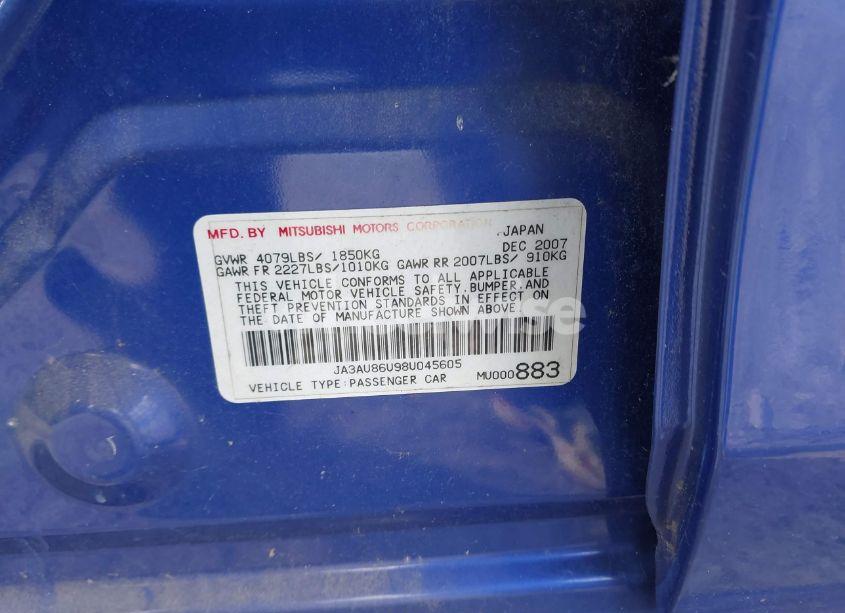 Photo 9 of 2008 Mitsubishi Lancer GTS (VIN JA3AU86U98U045605)