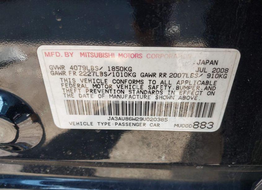 Photo 9 of 2009 Mitsubishi Lancer GTS (VIN JA3AU86W29U020385)