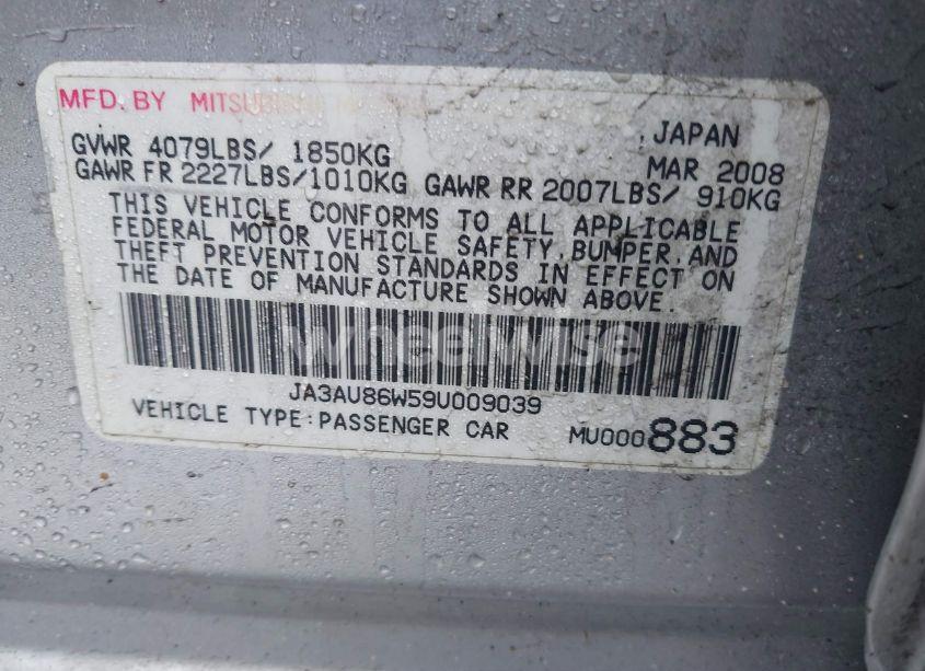 Photo 9 of 2009 Mitsubishi Lancer GTS (VIN JA3AU86W59U009039)