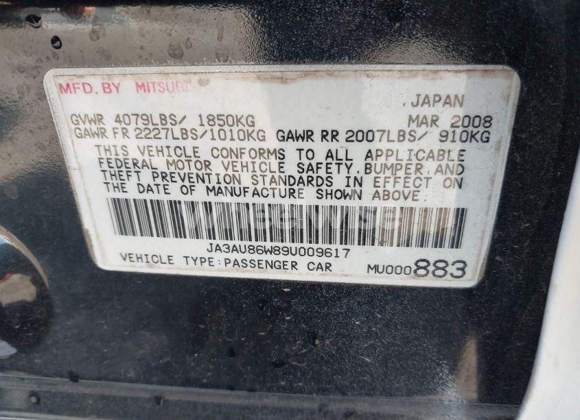 Photo 9 of 2009 Mitsubishi Lancer GTS (VIN JA3AU86W89U009617)