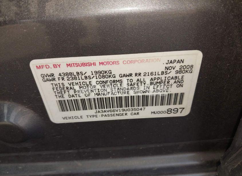 Photo 9 of 2009 Mitsubishi Lancer RALLIART (VIN JA3AV66V19U035047)