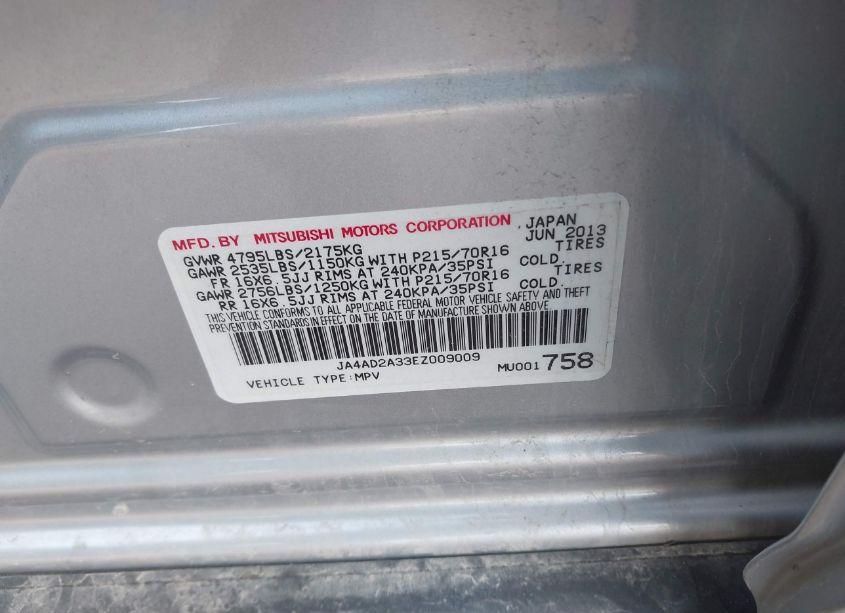 Photo 9 of 2014 Mitsubishi Outlander ES (VIN JA4AD2A33EZ009009)