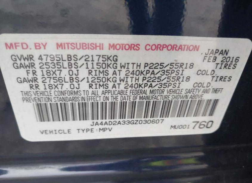 Photo 9 of 2016 Mitsubishi Outlander ES (VIN JA4AD2A33GZ030607)