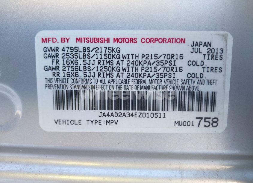 Photo 9 of 2014 Mitsubishi Outlander ES (VIN JA4AD2A34EZ010511)