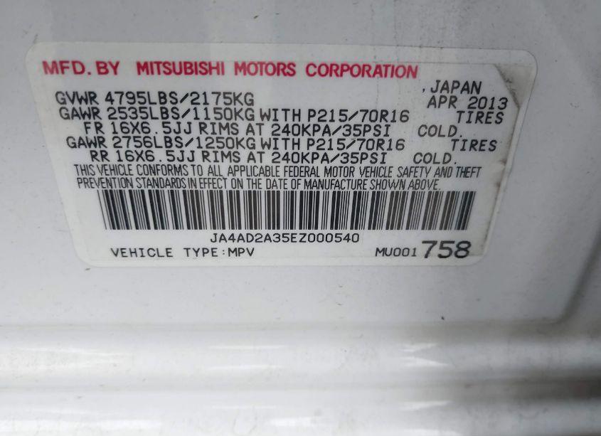 Photo 9 of 2014 Mitsubishi Outlander ES (VIN JA4AD2A35EZ000540)