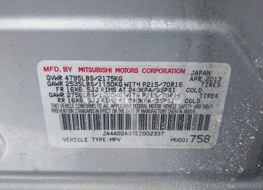 Photo 9 of 2014 Mitsubishi Outlander ES (VIN JA4AD2A37EZ002337)