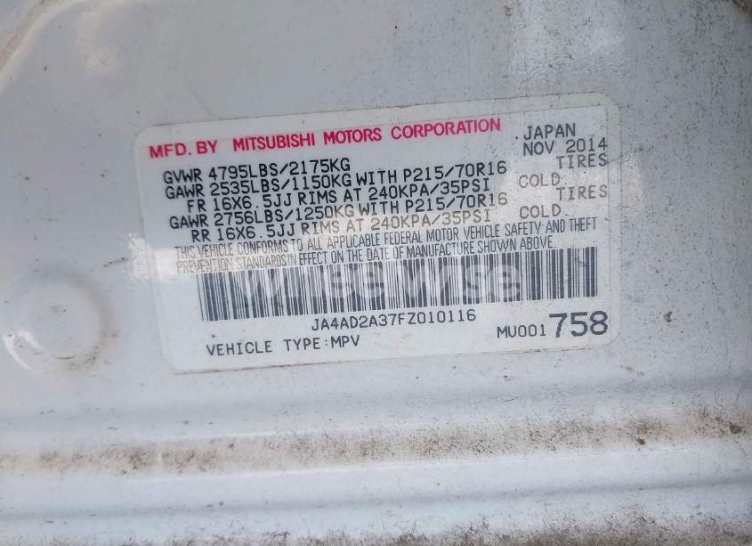 Photo 9 of 2015 Mitsubishi Outlander ES (VIN JA4AD2A37FZ010116)