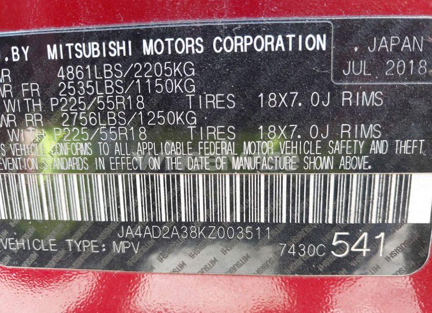 Photo 9 of 2019 Mitsubishi Outlander ES (VIN JA4AD2A38KZ003511)