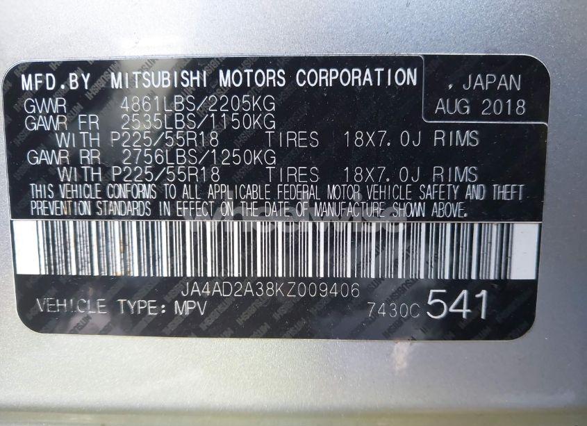 Photo 9 of 2019 Mitsubishi Outlander ES (VIN JA4AD2A38KZ009406)